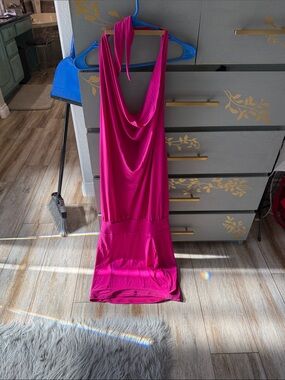 Abi Ferrin Halter Cowl Maxi Dress in Fuchsia Pink
